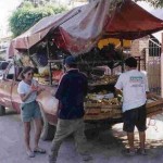 Here's Bonnie using her Spanish buying fruit from street vendors in front of her house in Mexico.